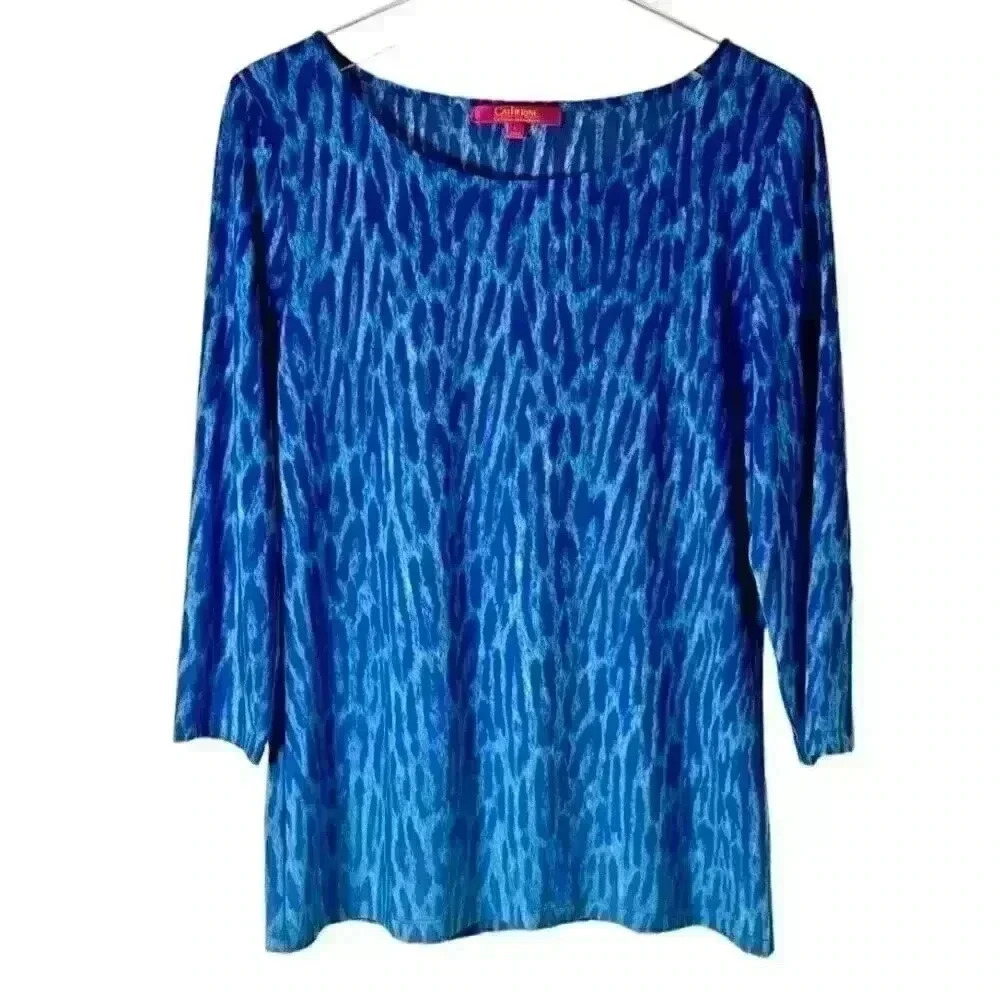 Catherine Malandrino Blue Leopard Print Tunic Top Size Large